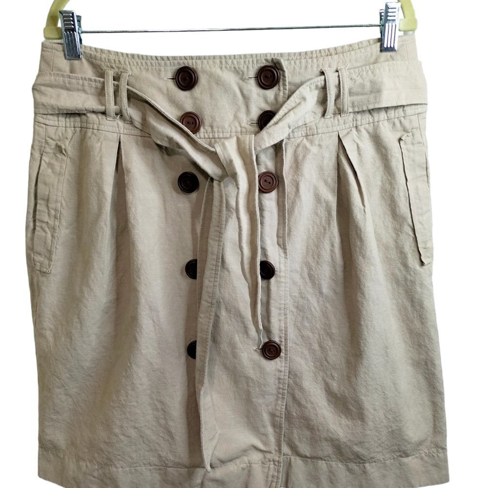 (SK 13) Orsay Tan Wrap Buttons Pocket Knee length Skirt Size 12/eur 42